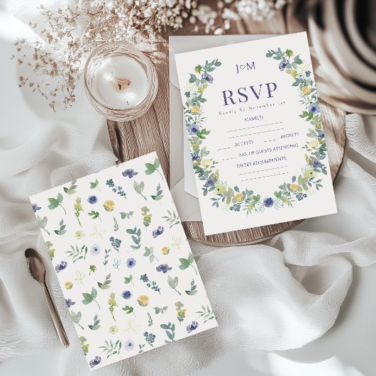 Blauw Geel Whimsical Flower Krans Wedding RSVP