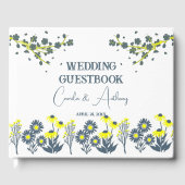 Blauw Geel Wildbloem Bloemen Boho Bruiloft Gastenboek (Voorkant)