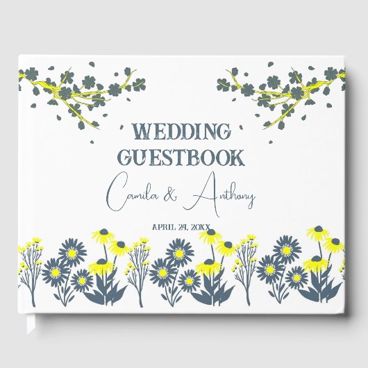 Blauw Geel Wildbloem Bloemen Boho Bruiloft Gastenboek (Voorkant)