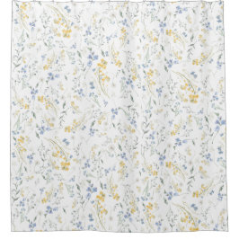 Blauw Geel Wildbloem Motief Douchegordijn