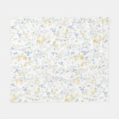 Blauw Geel Wildbloem Motief Fleece Deken (Voorkant (Horizontaal))