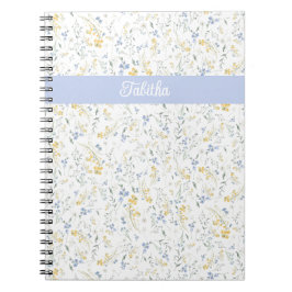 Blauw Geel Wildbloem Patroon Aangepaste Naam Notitieboek