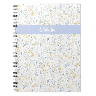 Blauw Geel Wildbloem Patroon Aangepaste Naam Notitieboek