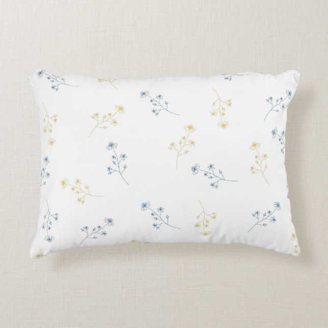 Blauw Geel Wildbloempatroon Accent Kussen (Voorkant)