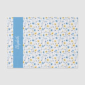 Blauw Geel Wilde Bloem Waterverf Aangepaste Naam Tissuepapier (Voorkant)