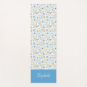 Blauw Geel Wilde Bloem Waterverf Aangepaste Naam Yogamat (Voorkant)