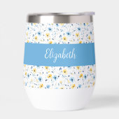 Blauw Geel Wilde Bloem Waterverf Monogram Naam (Links)