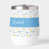 Blauw Geel Wilde Bloem Waterverf Monogram Naam (Voorkant)