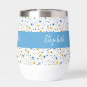 Blauw Geel Wilde Bloem Waterverf Monogram Naam (Achterkant)