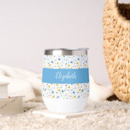 Blauw Geel Wilde Bloem Waterverf Monogram Naam