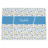 Blauw Geel Wilde Bloem Waterverf Monogram Naam Groot Cadeauzakje (Voorkant)
