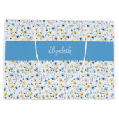 Blauw Geel Wilde Bloem Waterverf Monogram Naam Groot Cadeauzakje (Achterkant)