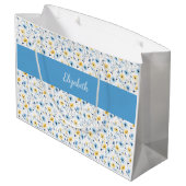Blauw Geel Wilde Bloem Waterverf Monogram Naam Groot Cadeauzakje (Achterkant Gekanteld)
