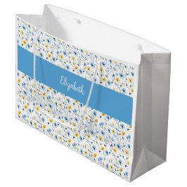 Blauw Geel Wilde Bloem Waterverf Monogram Naam Groot Cadeauzakje