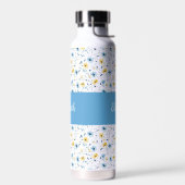 Blauw Geel Wilde Bloem Waterverf Monogram Naam Waterfles (Links)
