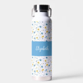 Blauw Geel Wilde Bloem Waterverf Monogram Naam Waterfles (Voorkant)