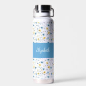 Blauw Geel Wilde Bloem Waterverf Monogram Naam Waterfles (Achterkant)