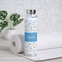 Blauw Geel Wilde Bloem Waterverf Monogram Naam