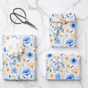 Blauw Geel Wilde Bloemen Boho Baby Bruidsmeisje Sh Inpakpapier Vel