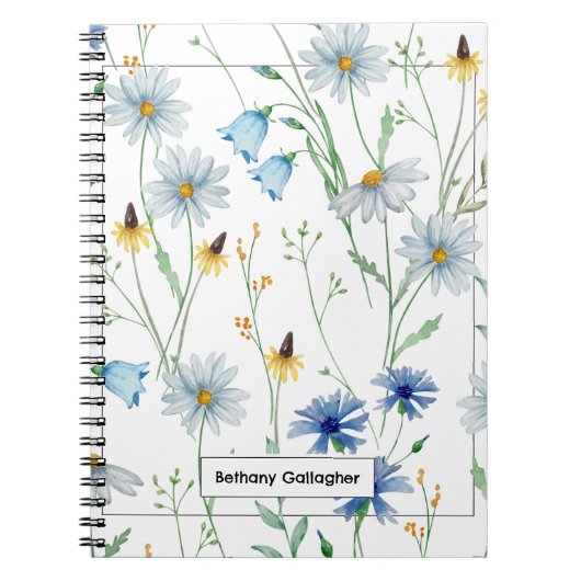 Blauw & Geel Wildflower Daisies | Gepersonaliseerd Notitieboek (Voorkant)