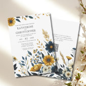 Blauw Geel Wildflower Elegant QR Code Bruiloft Kaart