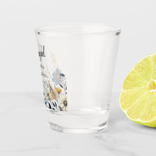 Blauw Geel Wildflowers Custom Engagement Party Shot Glas (Rechts)