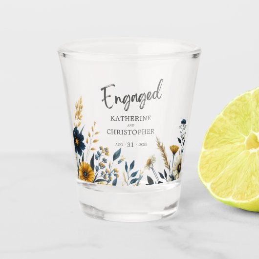 Blauw Geel Wildflowers Custom Engagement Party Shot Glas (Voorkant)