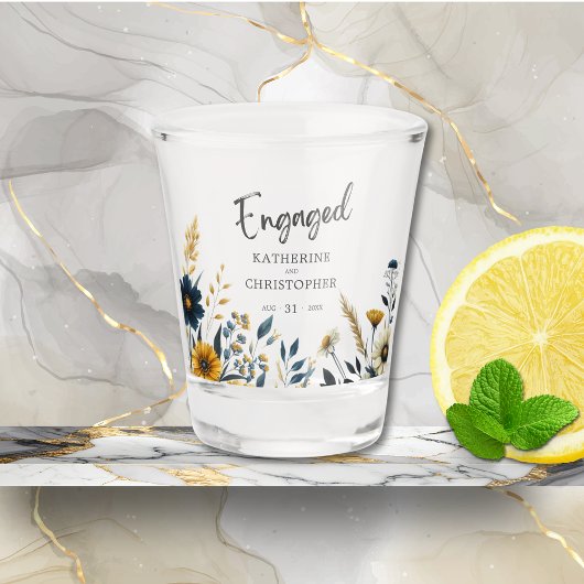 Blauw Geel Wildflowers Custom Engagement Party Shot Glas