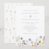 Blauw & Geel Wildflowers Huwelijksuitnodiging Kaart (Voorkant / Achterkant)