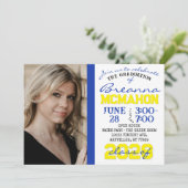 Blauw, Geel & Wit Afstuderen Fotouitnodiging Kaart (Staand voorkant)