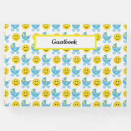 BLAUW GEEL WIT BABY KOETSEN ZONNEN GASTENBOEK