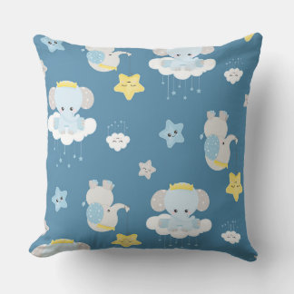 BLAUW GEEL WIT BABY OLIFANTEN MANEN STERREN KUSSEN