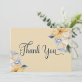 Blauw Geel & Wit Bloemen Bruiloft Bedankkaart (Staand voorkant)
