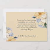 Blauw Geel & Wit Bloemen Bruiloft Bedankkaart (Achterkant)