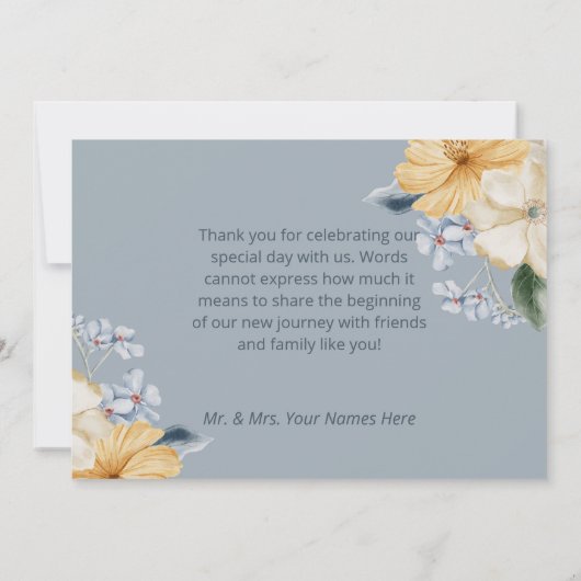 Blauw Geel & Wit Bloemen Bruiloft Bedankkaart (Achterkant)