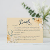 Blauw Geel & Wit Bloemen Bruiloft Details Informatiekaartje (Staand voorkant)