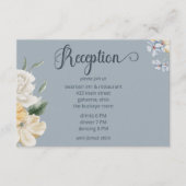 Blauw Geel & Wit Bloemen Bruiloft Receptie Informatiekaartje (Voorkant)