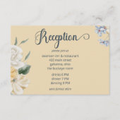 Blauw Geel & Wit Bloemen Bruiloft Receptie Informatiekaartje (Voorkant)