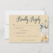 Blauw Geel & Wit Bloemen Bruiloft RSVP Kaartje (Voorkant)