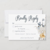 Blauw Geel & Wit Bloemen Bruiloft RSVP Kaartje (Voorkant)