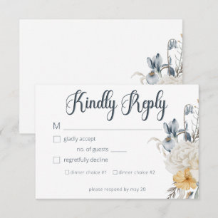 Blauw Geel & Wit Bloemen Bruiloft RSVP Kaartje