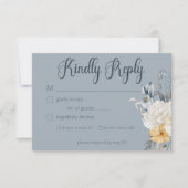 Blauw Geel & Wit Bloemen Bruiloft RSVP Kaartje (Voorkant)