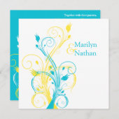 Blauw, Geel, Wit Bloemen Sq. Uitnodiging voor het (Voorkant / Achterkant)