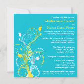 Blauw, Geel, Wit Bloemen Sq. Uitnodiging voor het (Achterkant)