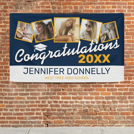 Blauw Geel Wit Congrats Afstuderen 2025 Spandoek