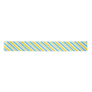 BLAUW GEEL WIT DIAGONAAL STREEPPATROON SATIJNEN LINT