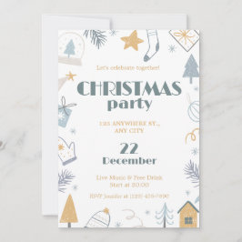 Blauw Geel Wit Eenvoudig Kerstfeest Kaart