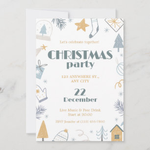 Blauw Geel Wit Eenvoudig Kerstfeest Kaart