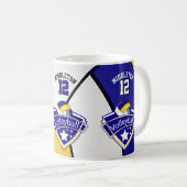 Blauw, geel, wit en grijs volleybal koffiemok (Voorkant rechts)