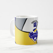 Blauw, geel, wit en grijs volleybalontwerp koffiemok (Voorkant links)